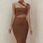 House of CB Aina Tan Midi Sukienka Bandażowa z Wycięciami na Wydarzenia