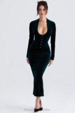 House of CB Aksamitna Sukienka Arabella w Kolorze Leśnym