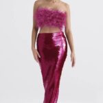 House of CB Alexis Maxi Spódnica Cekinowa Różowa 4PND887 Modna Odzież