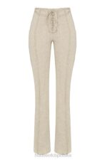 House of CB Amara beżowe spodnie ze sztucznego zamszu sznurowane stylowe i modne - Image 10