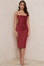 House of CB Anja Wine Gorsetowa Sukienka Midi Satynowa Elegancka - Image 12