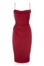 House of CB Anja Wine Gorsetowa Sukienka Midi Satynowa Elegancka - Image 6