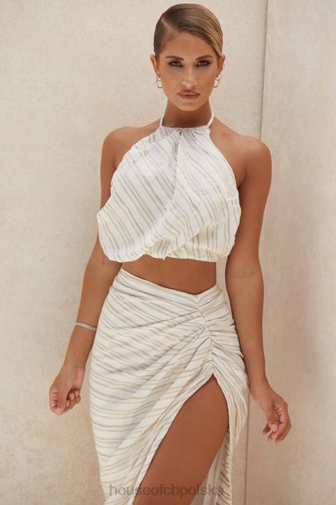 House of CB Bette Lniany top bez pleców wiązany na szyi kolor lniany modna odzież damska - Image 12