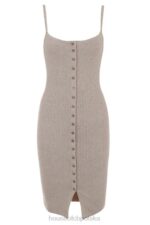 House of CB beżowa kaszmirowa sukienka midi elegancka moda - Image 5