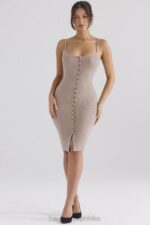 House of CB beżowa kaszmirowa sukienka midi elegancka moda - Image 8