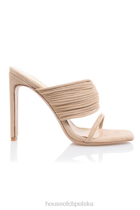 House of CB Beżowe Sandały Evangeline z Kwadratowymi Noskami i Paskiem Modne Buty na Lato - Image 4