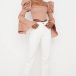 House of CB Białe Vintage Jeansy Yara Wysoki Stan Modne Odzież