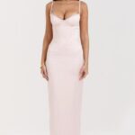 House of CB Brzoskwiniowa Gorsetowa Sukienka Maxi Elegancka Modna
