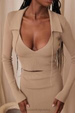 House of CB Camelowy Dzianinowy Top Marianne Modny Styl - Image 2