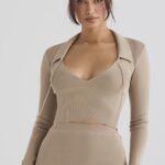 House of CB Camelowy Dzianinowy Top Marianne Modny Styl