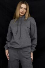House of CB Ciemnoszara Oversize Bluza z Kapturem Halo Trendy Streetwear