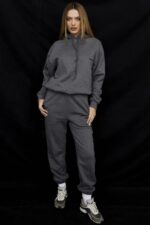 House of CB Ciemnoszare Polarowe Spodnie do Joggingu Komfortowe i Stylowe