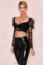 House of CB Clara Top siateczkowy z sercową sprzączką w kolorze czarnym - Image 10