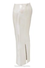 House of CB Colette błyszcząca spódnica midi szampańska elegancka moda damska - Image 6