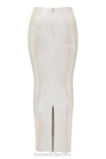 House of CB Colette błyszcząca spódnica midi szampańska elegancka moda damska - Image 7