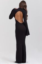 House of CB Czarna Maxi Sukienka Dzianinowa Sancha Trendy Modna - Image 11