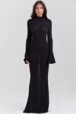 House of CB Czarna Maxi Sukienka Dzianinowa Sancha Trendy Modna - Image 7