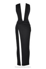 House of CB Czarna Maxi Sukienka Larelle z Głębokim Dekoltem - Image 5