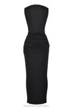 House of CB Czarna Maxi Sukienka Larelle z Głębokim Dekoltem - Image 7