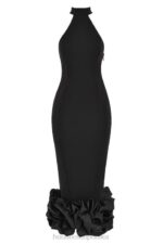 House of CB Czarna Midi Sukienka Peplum Jałowiec Stylowa Moda - Image 4