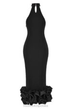 House of CB Czarna Midi Sukienka Peplum Jałowiec Stylowa Moda - Image 6