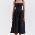 House of CB Czarna Midi Sukienka Tatiana Stylowa Moda