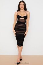 House of CB Czarna midi sukienka z wycięciami i marszczeniami trendy - Image 13