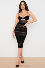 House of CB Czarna midi sukienka z wycięciami i marszczeniami trendy - Image 14