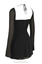 House of CB Czarna Mini Sukienka Babydoll Szyfonowa na Szyi - Image 3