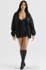 House of CB Czarna oversize kurtka bomber Larissa skóra wegańska trendy moda - Image 2