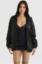 House of CB Czarna oversize kurtka bomber Larissa skóra wegańska trendy moda