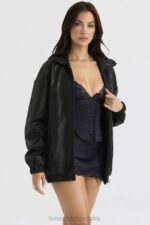 House of CB Czarna oversize kurtka bomber Larissa skóra wegańska trendy moda - Image 5