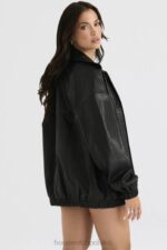 House of CB Czarna oversize kurtka bomber Larissa skóra wegańska trendy moda - Image 6
