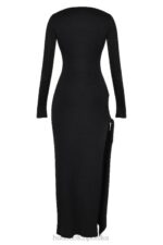 House of CB Czarna Sukienka Maxi Wycięciem Marella Modna Odzież Damska - Image 12