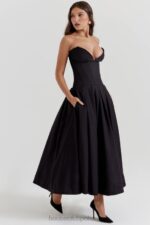 House of CB czarna sukienka midi bez ramiączek stylowa elegancja na każdą okazję - Image 12