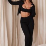 House of CB Czarne prążkowane legginsy Mitzi stylowe i wygodne