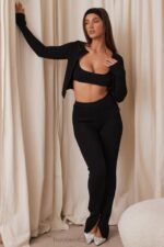House of CB Czarne prążkowane legginsy Mitzi stylowe i wygodne