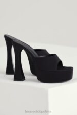 House of CB Czarne satynowe klapki na platformie Alessandra stylowe i wygodne - Image 2