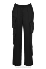 House of CB czarne satynowe spodnie cargo z prostymi nogawkami eleganckie i stylowe - Image 10