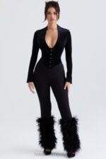 House of CB Czarne Spodnie Nicolette Obszyte Stylowe i Modne - Image 2