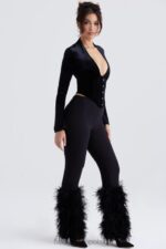 House of CB Czarne Spodnie Nicolette Obszyte Stylowe i Modne - Image 11