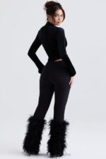 House of CB Czarne Spodnie Nicolette Obszyte Stylowe i Modne - Image 12