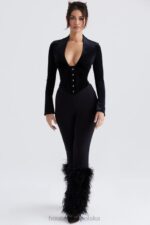 House of CB Czarne Spodnie Nicolette Obszyte Stylowe i Modne - Image 7