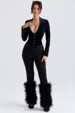 House of CB Czarne Spodnie Nicolette Obszyte Stylowe i Modne - Image 9