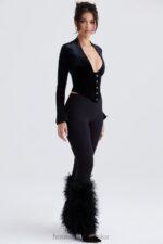 House of CB Czarne Spodnie Nicolette Obszyte Stylowe i Modne - Image 10