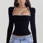 House of CB czarny aksamitny gorset Noa modny elegancki styl