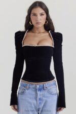 House of CB czarny aksamitny gorset Noa modny elegancki styl