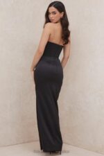 House of CB Czarny Gorset Satynowy Bez Ramiączek Adrienne 4PND588 Elegancja i Styl - Image 15
