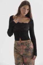 House of CB Czarny koronkowy top Candice elegancki styl - Image 3