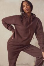 House of CB Czekoladowa Oversize Bluza z Kapturem Halo Trendy Modne Ubrania - Image 2